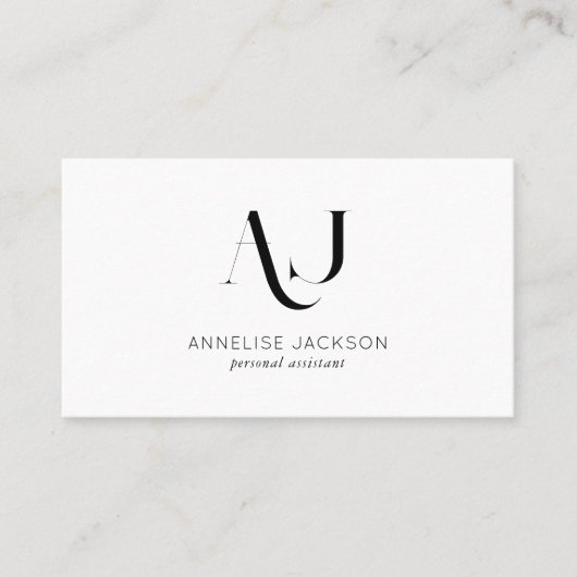 Carte De Visite CODE QR moderne noir et blanc monogrammé (Devant)