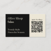Carte De Visite Code QR moderne Noir et crème Simple Dark Mode (Devant)