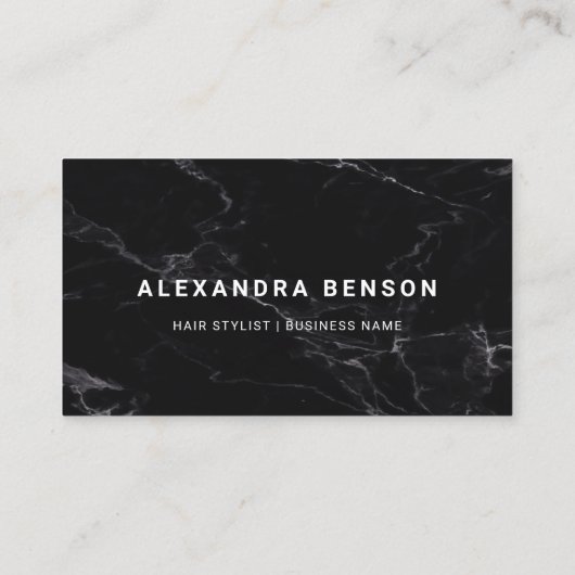 Carte De Visite Code QR moderne noir et Marbre blanc (Dos)