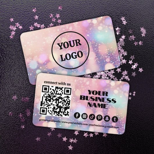 Carte De Visite Code QR moderne Pastel rose clair Flare