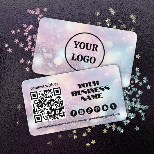 Carte De Visite Code QR moderne Pastel rose clair Flare