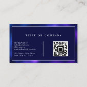 Carte De Visite Code QR Moderne Professionnel Bleu Marine Élégant  (Dos)