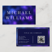 Carte De Visite Code QR Moderne Professionnel Bleu Marine Élégant  (Devant / Derrière)