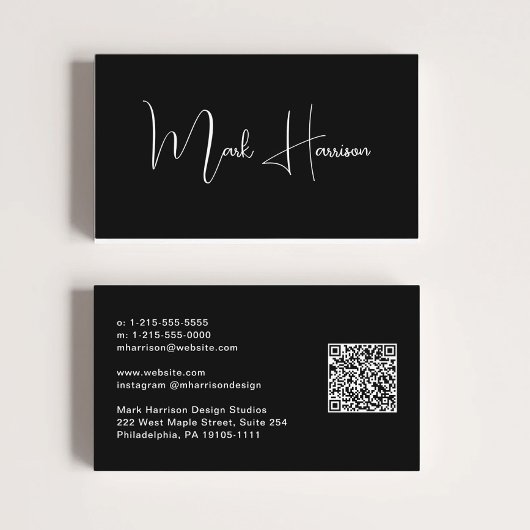 Carte De Visite Code QR Moderne Professionnel Noir