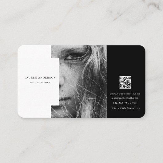 Carte De Visite Code QR moderne professionnel noir et blanc (Devant)