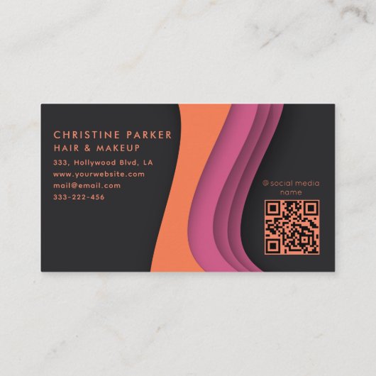 Carte De Visite Code Qr moderne professionnel rose orange (Dos)