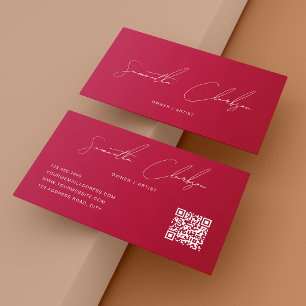 Carte De Visite Code QR Moderne Pur Rose Chaud Écriture Manuscrite
