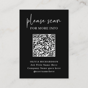 Carte De Visite Code QR moderne simple avec Logo Retour Noir