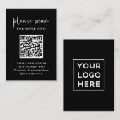 Carte De Visite Code QR moderne simple avec Logo Retour | Noir (Devant / Derrière)