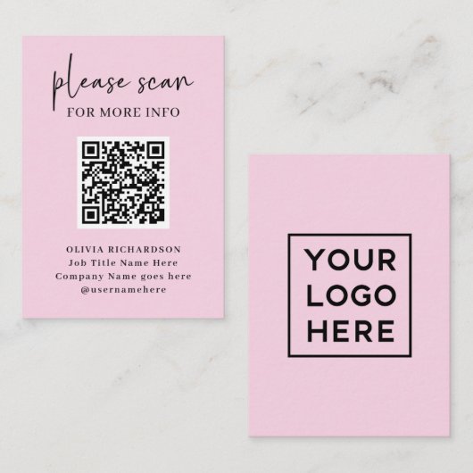 Carte De Visite Code QR moderne simple avec Logo Retour | Rose pâl (Devant / Derrière)