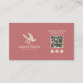 Carte De Visite Code QR Moderne Simple Rose & Biege Coiffeur (Dos)