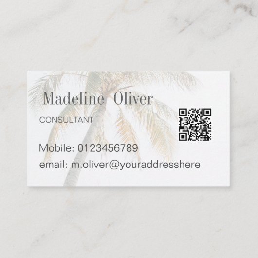 Carte De Visite Code QR moderne Tropical Palm Tree (Dos)