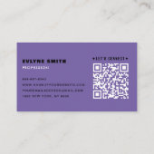 Carte De Visite Code QR moderne violet tendance Script noir et bla (Dos)