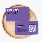 Carte De Visite Code QR moderne violet tendance Script noir et bla