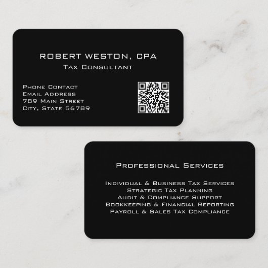 Carte De Visite Code QR modifiable de comptable fiscal professionn (Devant / Derrière)