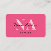Carte De Visite Code QR Monogram Luxe Tendance Esthétique Rose Cha (Devant)