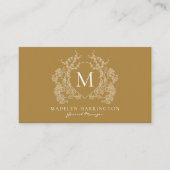 Carte De Visite Code QR monogramme à crête florale or moderne (Devant)