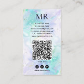 Carte De Visite Code QR monogrammé à l'encre alcoolique verte et v (Dos)