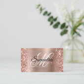 Carte De Visite Code QR monogrammé à paillettes de rose doré (Debout devant)