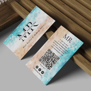 Carte De Visite Code QR Monogramme Aquarelle Abstraite Moderne de 