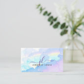 Carte De Visite Code QR Monogramme Aquarelle Arc-en-ciel Holograph (Debout devant)