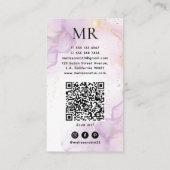 Carte De Visite Code QR monogrammé aquarelle violette et paillette (Dos)