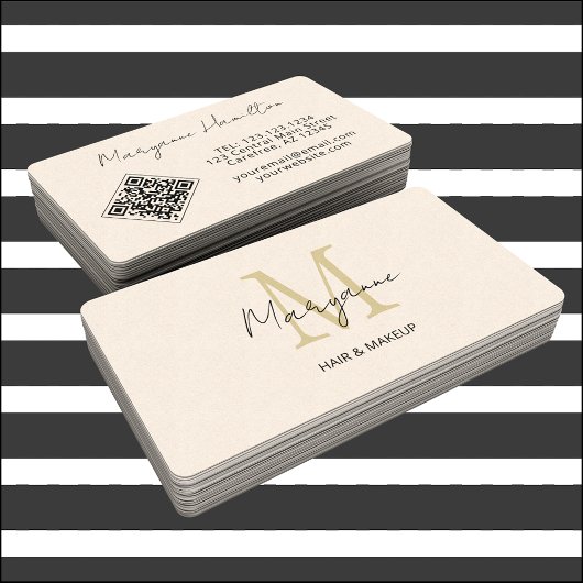 Carte De Visite Code QR Monogramme Crème