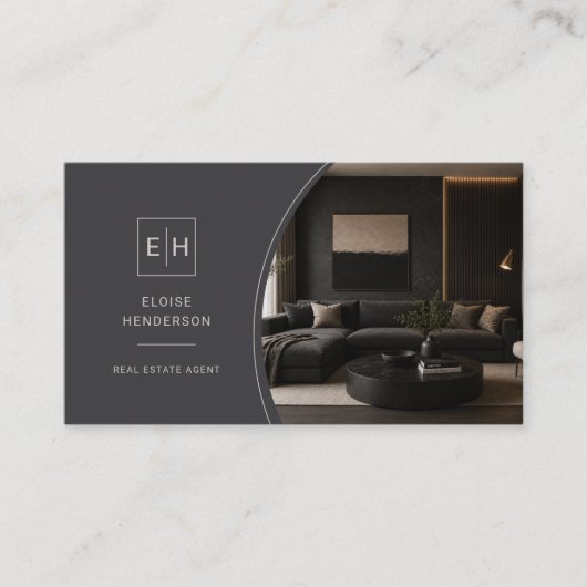 Carte De Visite Code QR monogramme d'agent immobilier de luxe (Devant)
