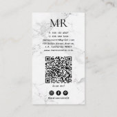 Carte De Visite Code QR Monogramme de Marbre Blanc Tendance pour A (Dos)