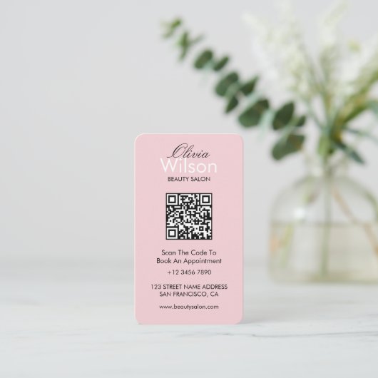 Carte De Visite Code QR monogrammé de salon de beauté élégant mode (Debout devant)