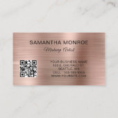 Carte De Visite Code QR Monogramme Fantaisie Feuille D'Or Rose (Dos)