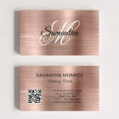 Carte De Visite Code QR Monogramme Fantaisie Feuille D'Or Rose