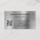 Carte De Visite Code QR Monogramme Feuille d'Argent Pailleté (Dos)