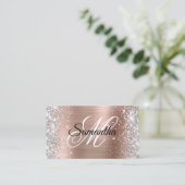 Carte De Visite Code QR monogramme feuille d'or rose paillettes ar (Debout devant)