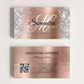 Carte De Visite Code QR monogramme feuille d'or rose paillettes ar
