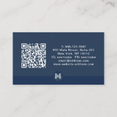 Carte De Visite Code QR monogramme géométrique moderne bleu marine (Dos)