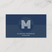 Carte De Visite Code QR monogramme géométrique moderne bleu marine (Devant)