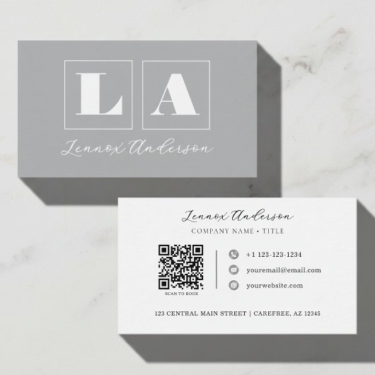 Carte De Visite Code QR Monogramme Gras Gris