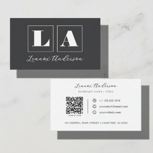 Carte De Visite Code QR Monogramme Gras Gris Foncé