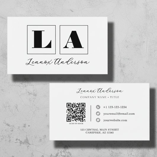 Carte De Visite Code QR Monogramme Gras Moderne