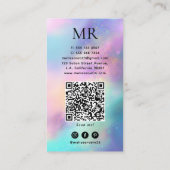 Carte De Visite Code QR Monogramme Holographique Moderne & Médias  (Dos)