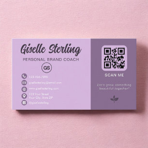 Carte De Visite Code QR Monogramme Lavande pour les Médias Sociaux