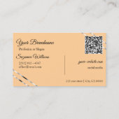 Carte De Visite Code QR Monogramme Lignes Argentées Orange Pêche (Dos)