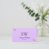 Carte De Visite Code QR Monogramme Lignes Or Rose Lilas Lavande (Debout devant)