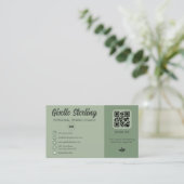 Carte De Visite Code QR Monogramme Média Sociaux Vert Sauge (Debout devant)