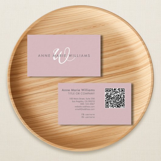 Carte De Visite Code QR Monogramme Moderne en Blanc et Lilas Pouss