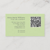 Carte De Visite Code QR Monogramme Moderne Vert Clair Blanc (Dos)