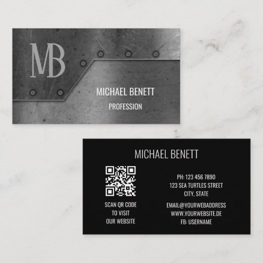 Carte De Visite Code QR | Monogramme mural en acier (Devant / Derrière)
