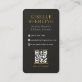 Carte De Visite Code QR Monogramme Noir Blanc Or en Pierre d'Ardoi (Dos)