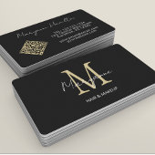 Carte De Visite Code QR monogramme noir or